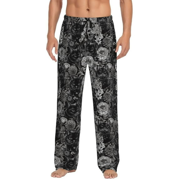 Logiee Rose Flowers Print Pajama Pants for Men,Men’s Pajama Bottoms,Mens PJ Pants with Pockets & Button Fly-XX-Large