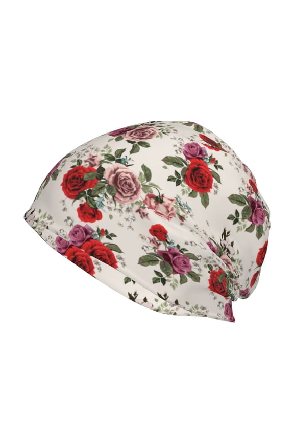 Rose Flowers Print Unisex Knit Beanie for Men Women Winter Hat,Beanies Skull Caps
