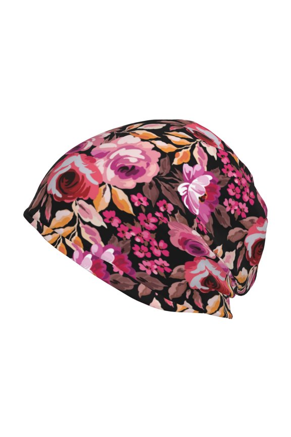 Rose Flowers Print Unisex Knit Beanie for Men Women Winter Hat,Beanies Skull Caps