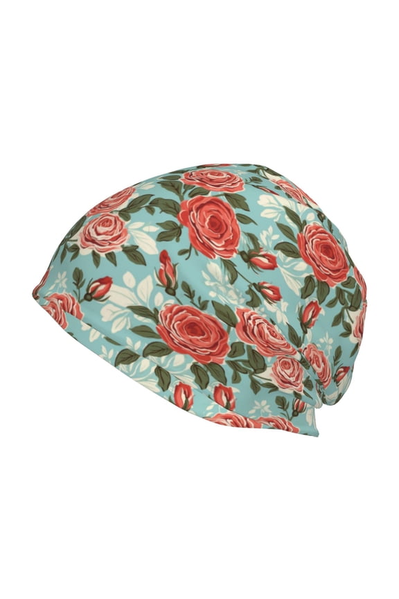 Rose Flowers Print Unisex Knit Beanie for Men Women Winter Hat,Beanies Skull Caps