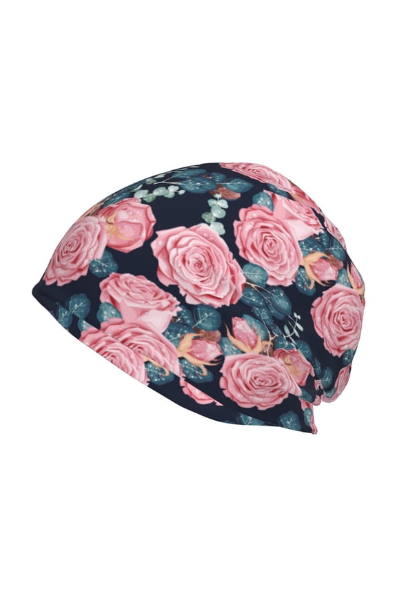 Rose Flowers Print Unisex Knit Beanie for Men Women Winter Hat,Beanies Skull Caps