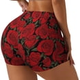 thumbnail image 1 of Logiee Rose Flowers Print Women's Biker Shorts,Workout Gym Shorts,Scrunch Shorts,Tummy Control Hidden Scrunch Running Yoga Shorts-Small, 1 of 8