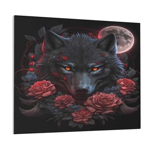 Logiee Rose Full Moon Black Wolf Print Canvas Wall Art ,Art Poster,Canvas Decorative Picture,Decor Wall Pictures for Living Room Bedroom Bathroom,Ready to Hang