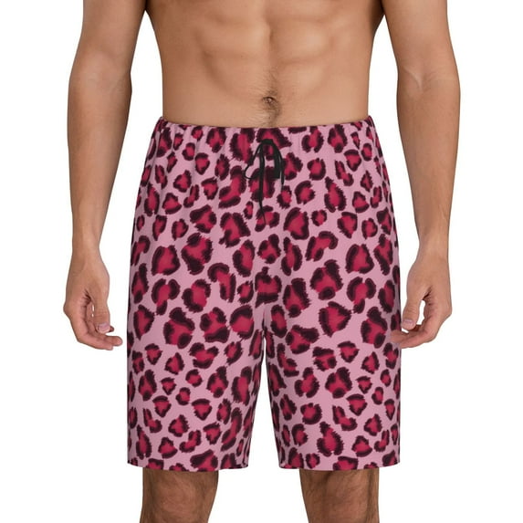 Logiee Rose Leopard Print Print Men's Pajama Shorts with Drawstring & Pockets,Sleep Shorts for Men,Sleepwear Bottoms,Elastic Waistband Loungewear-XX-Large