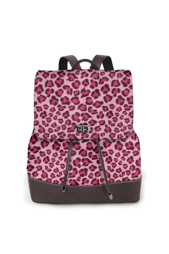 Logiee Rose Leopard Print Print Backpack Purse for Women,Fashion Leather Backpack Purse,Women's Leather Backpack for Work College Travel