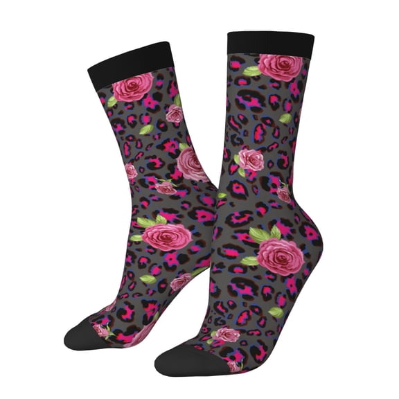 Logiee Rose Mix Leopard 2 Print Adult Socks for Men & Women,Calf Socks, Ankle Socks,Boots Socks,Breathable Casual Sock,Unisex Crew Socks