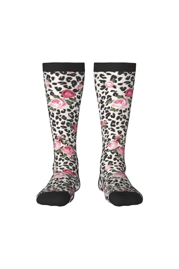 Rose Mix Leopard 3 Print Gift Stocking Stuffers,Adult Stockings,Novelty Socks,Funny Socks Birthday Running Walking Sleeping