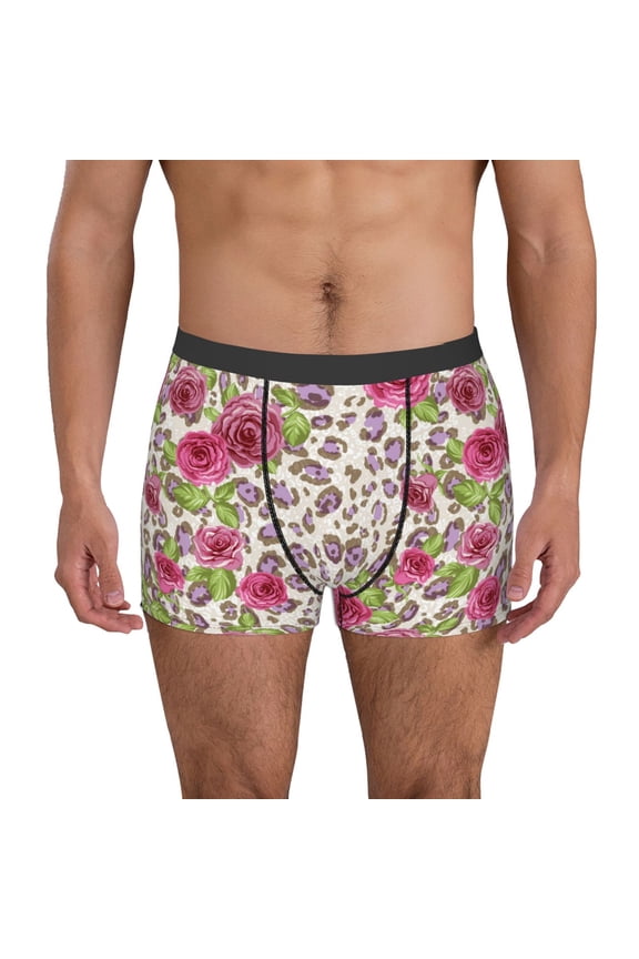 Rose Mix Leopard 4 Print Mens Boxer Briefs,Boxer Briefs for Men,Breathable Stretch Underwear,Boys Boxer Briefs-Large
