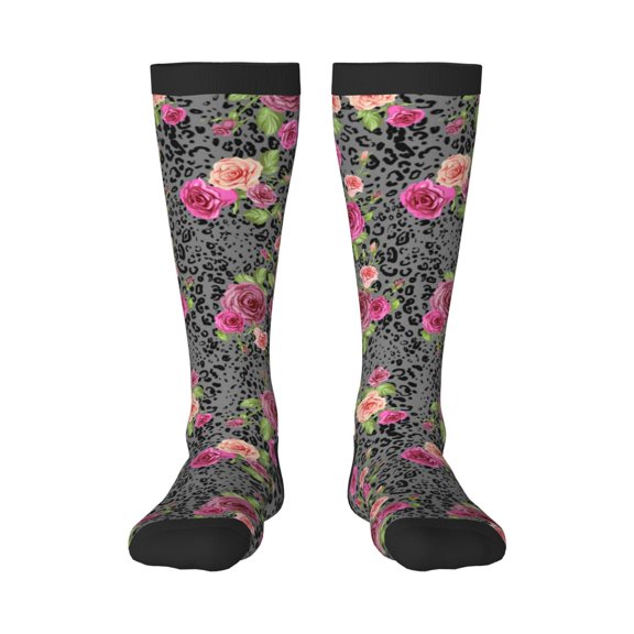Logiee Rose Mix Leopard Print Gift Stocking Stuffers,Adult Stockings,Novelty Socks,Funny Socks Birthday Running Walking Sleeping