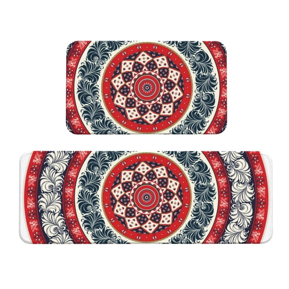 Logiee Round Design Print Kitchen Mats for Floor Sets of 2,Waterproof Kitchen Rugs,Non Slip Comfort Standing Mat Rug for Home,Runner,Sink,Office,Laundry