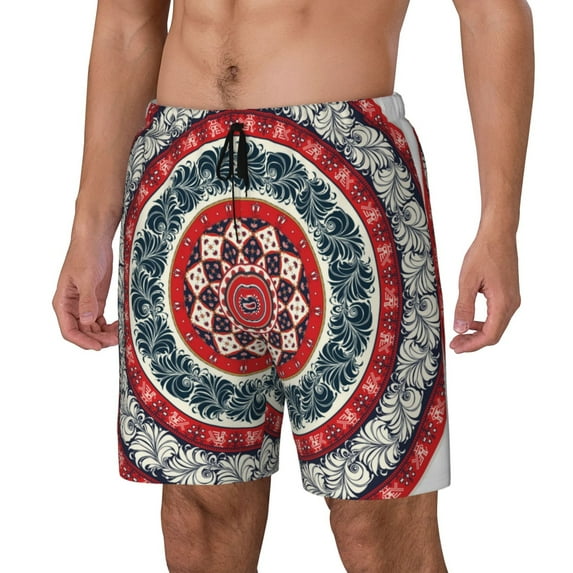 Logiee Round Design Print Men's Swim Trunk,Quick Dry Board Shorts ,Men's Swim Trunks with Compression Liner, Bathing Suits with Pockets-XX-Large