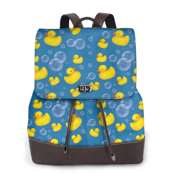 Gaeub Rubber Duck Print Women's Leather Backpack,Travel Laptop Backpack,Fashion Ladies Leather Backpack Bag for Travel,Leather Drawstring Daypack for Me