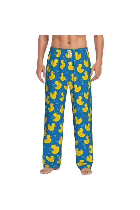 Rubber Duck Print Pajama Pants for Men,Men’s Pajama Bottoms,Mens PJ Pants with Pockets & Button Fly-3X-Large
