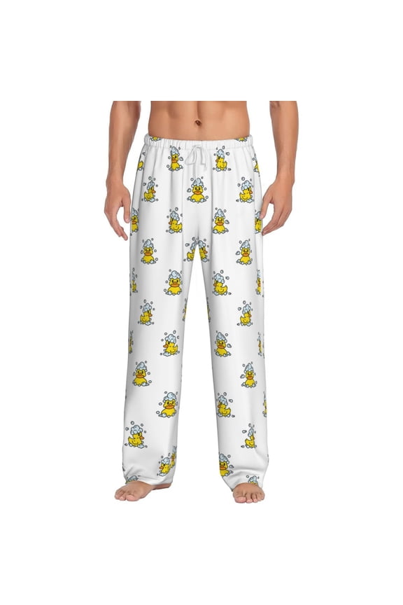 Rubber Duck Showe Print Pajama Pants for Men,Men’s Pajama Bottoms,Mens PJ Pants with Pockets & Button Fly-Small