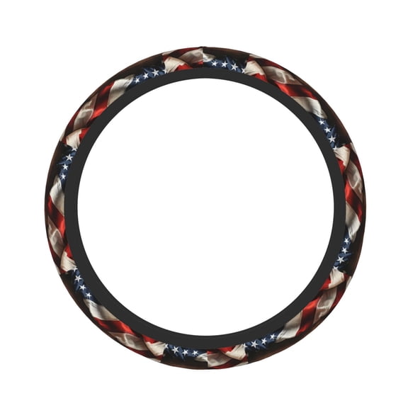 Logiee Rustic American Flag Wood Print Breathable Elastic Steering Wheel Cover, Non-Slip Stretch Steering Wheel Protector,Universal 15 Inch Fit Auto, Suvs, Truck