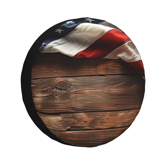 Logiee Rustic American Flag Wood Print Spare Tire Cover, Universal Wheel Protectors,Waterproof Dust-Proof UV Sun Wheel Tire Cover,Fit for SUV, RV, Travel Trailer, Truck-14 inch