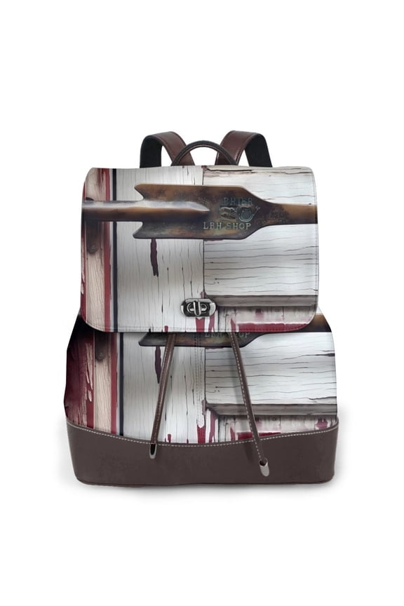 Logiee Rustic Door Handle Closeup Print Backpack Purse for Women,Fashion Leather Backpack Purse,Women's Leather Backpack for Work College Travel