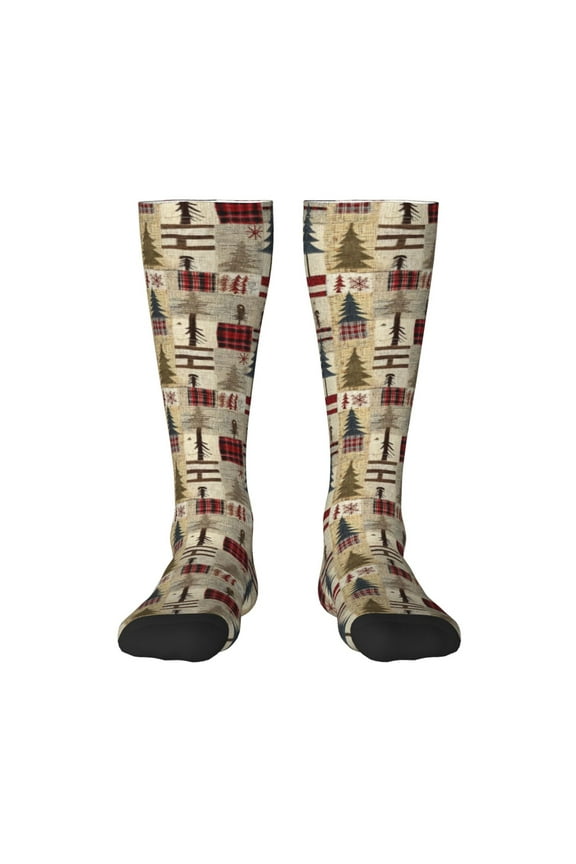 Rustic Plaid Forest Lodge Print Gift Stocking Stuffers,Adult Stockings,Novelty Socks,Funny Socks Birthday Running Walking Sleeping