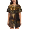 thumbnail image 1 of Logiee Rustic Sunflower Bouquet Print Womens Pajamas Set,Short-Sleeve Pajama 2 Piece Sleepwear with Pockets-Large, 1 of 6