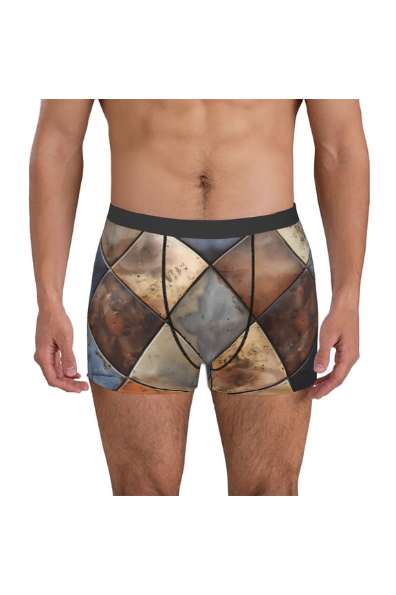 Rustic Tile Pattern Print Mens Boxer Briefs,Boxer Briefs for Men,Breathable Stretch Underwear,Boys Boxer Briefs-Large
