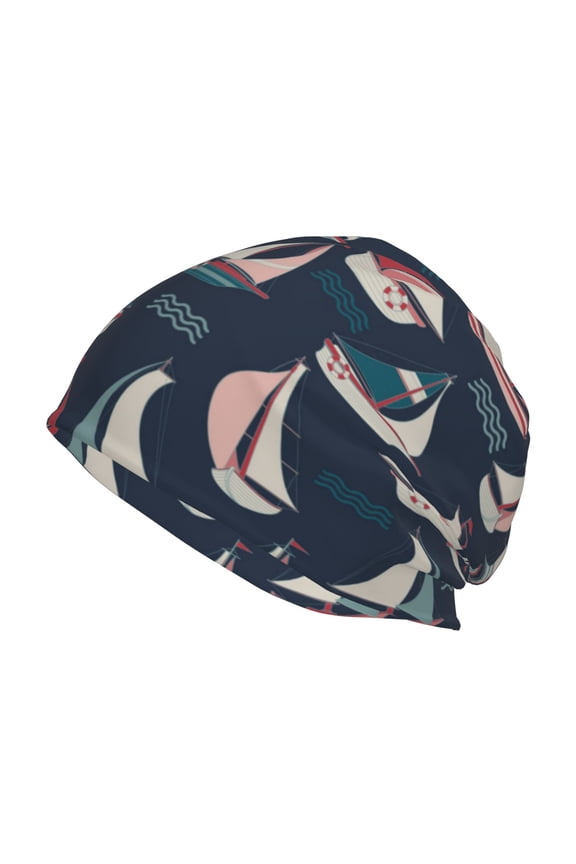 Sailboat And Wave Print Unisex Knit Beanie for Men Women Winter Hat,Beanies Skull Caps