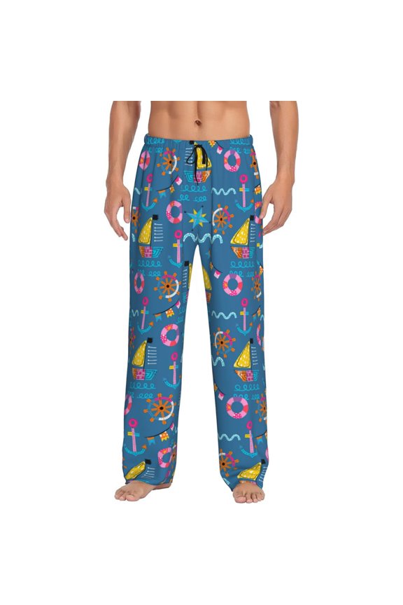 Sailboat With Sailing Print Pajama Pants for Men,Men’s Pajama Bottoms,Mens PJ Pants with Pockets & Button Fly-Medium