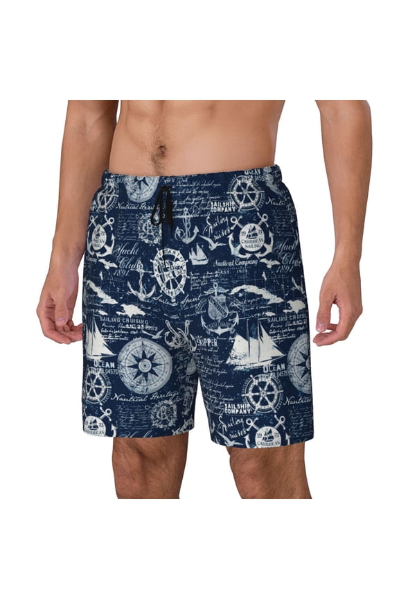 Sailing Cruises Nautical Print Men's Swim Trunk,Quick Dry Board Shorts ,Men's Swim Trunks with Compression Liner, Bathing Suits with Pockets-Small