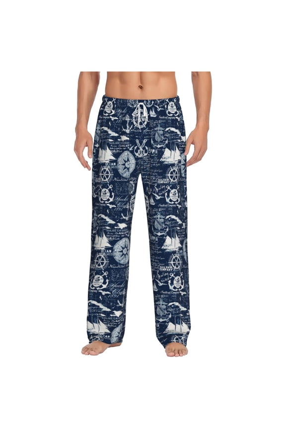 Sailing Cruises Nautical Print Pajama Pants for Men,Men’s Pajama Bottoms,Mens PJ Pants with Pockets & Button Fly-Medium