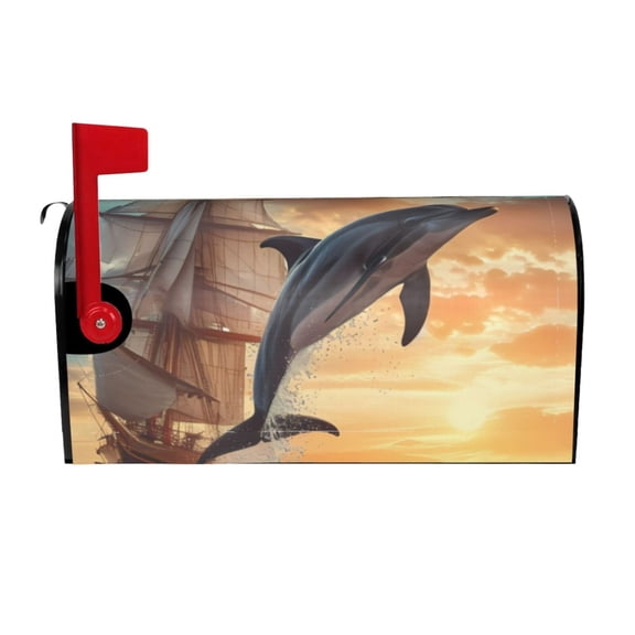 Logiee Sailing Dancing Dolphin Print Post Letter Box Wrap Decor, Mailbox Cover Suitable for Standard Mailbox and Large Size Mailbox,Outdoor Yard Decoration-21x18 in