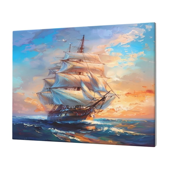 Logiee Sailing Ship Ocean Sunset Print Canvas Wall Art,Canvas Picture Prints with Frame, Wall Art Decorative,Canvas Decorative,Suitable for Living Room Bedroom Office Room 30x40