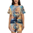 thumbnail image 1 of Logiee Sailing Ship Ocean Sunset Print Womens Pajamas Set,Short-Sleeve Pajama 2 Piece Sleepwear with Pockets-Large, 1 of 6