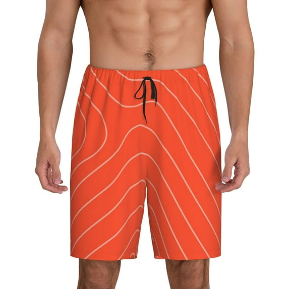 Logiee Salmon Fish Meat Print Men's Pajama Shorts with Drawstring & Pockets,Sleep Shorts for Men,Sleepwear Bottoms,Elastic Waistband Loungewear-3X-Large