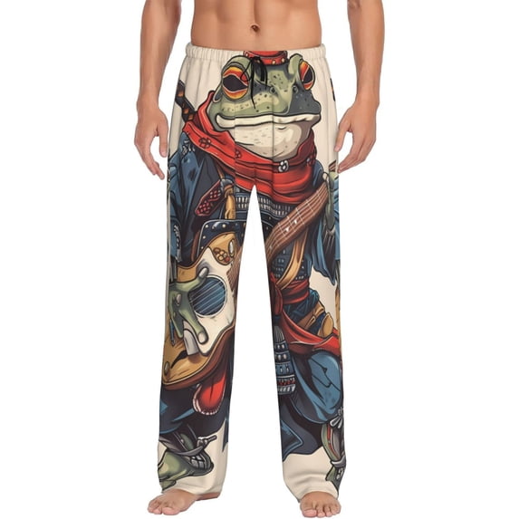 Logiee Samurai Frog Guitar Print Pajama Pants for Men,Men’s Pajama Bottoms,Mens PJ Pants with Pockets & Button Fly-Small