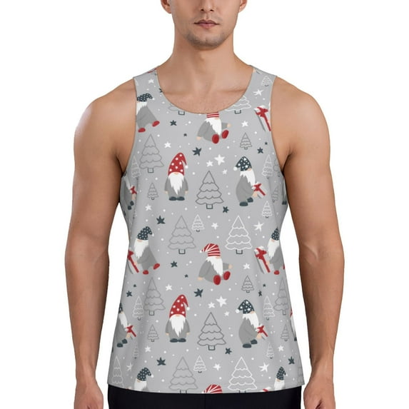Logiee Santa with Gifts Print Men's Workout Tank Top,Quick Dry Workout Tank Top,Gym Muscle Tee,Fitness Bodybuilding Sleeveless T Shirt-3X-Large