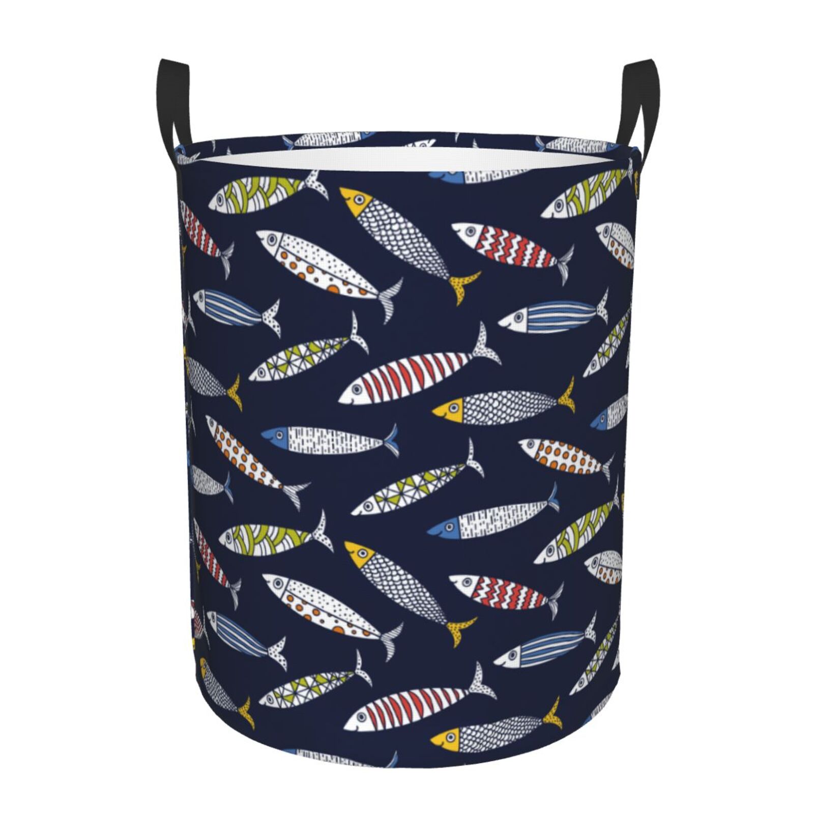 Logiee Sardine Print Laundry Hamper,Dirty Clothes Hamper Storage Basket for Bathroom Bedrooms College Dorm, Circular Hamper with Handles,Collapsible Laundry Baskets-Medium