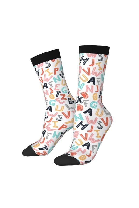 Scandinavian Alphabet1 Print Adult Socks for Men & Women,Calf Socks, Ankle Socks,Boots Socks,Breathable Casual Sock,Unisex Crew Socks