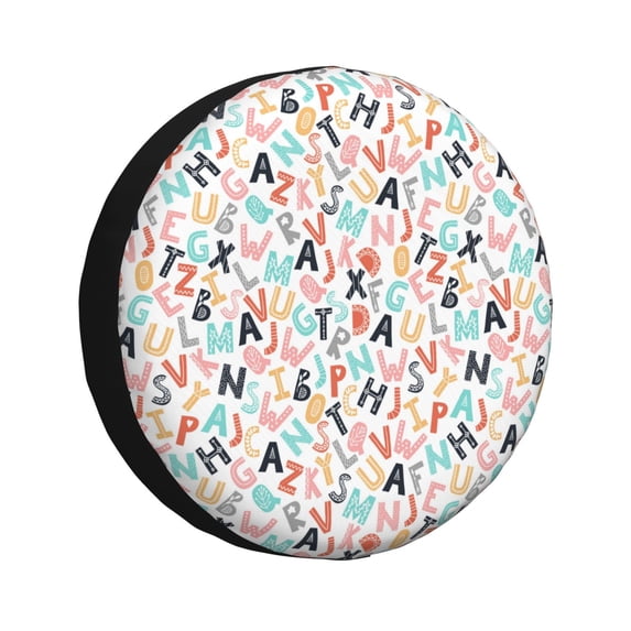 Logiee Scandinavian Alphabet1 Print Spare Tire Cover, Universal Wheel Protectors,Waterproof Dust-Proof UV Sun Wheel Tire Cover,Fit for SUV, RV, Travel Trailer, Truck-16 inch