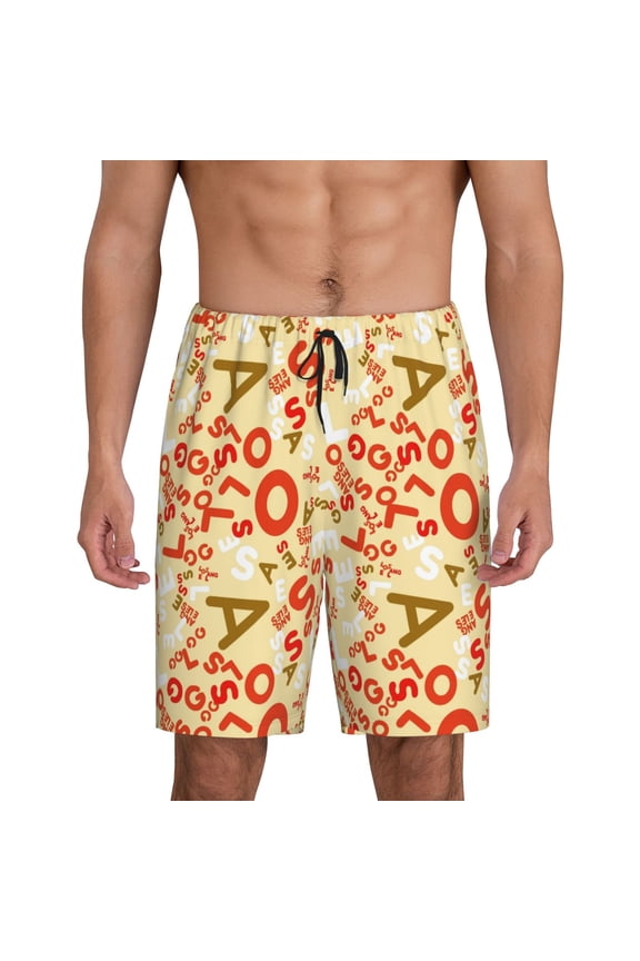 Scandinavian Alphabet2 Print Men's Pajama Shorts with Drawstring & Pockets,Sleep Shorts for Men,Sleepwear Bottoms,Elastic Waistband Loungewear-Large