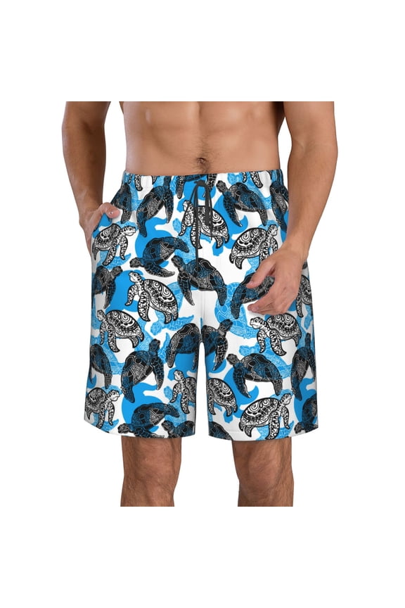 Sea Animal Print Mens Swim Trunks Quick Dry Board Shorts,Breathable Hawaii Beach Shorts Swimwear Bathing Suits-3X-Large