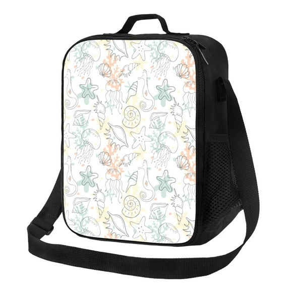 Logiee Sea Animals Print Insulated Lunch Bag for Women/Men, Reusable Lunch Box for Office Work School Picnic Beach,Leakproof Freezable Cooler Bag with Shoulder Strap
