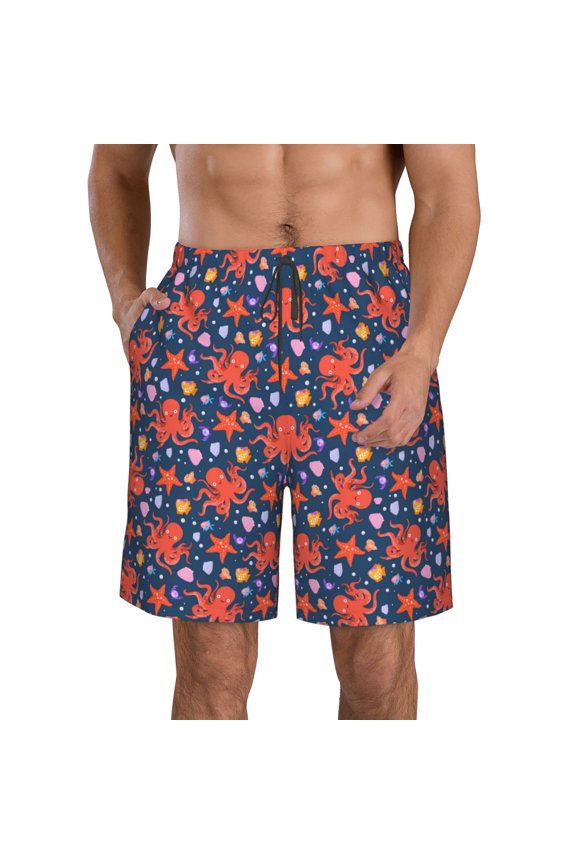 Sea Animals Print Mens Swim Trunks Quick Dry Board Shorts,Breathable Hawaii Beach Shorts Swimwear Bathing Suits-Medium