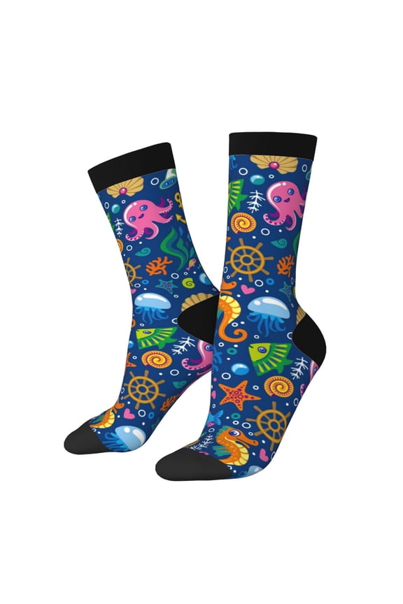 Sea Fish Print Adult Socks for Men & Women,Calf Socks, Ankle Socks,Boots Socks,Breathable Casual Sock,Unisex Crew Socks