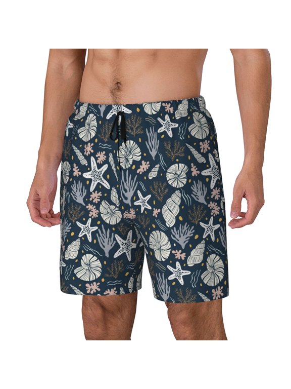 Sea Shells 1 Print Men's Swim Trunk,Quick Dry Board Shorts ,Men's Swim Trunks with Compression Liner, Bathing Suits with Pockets-Small