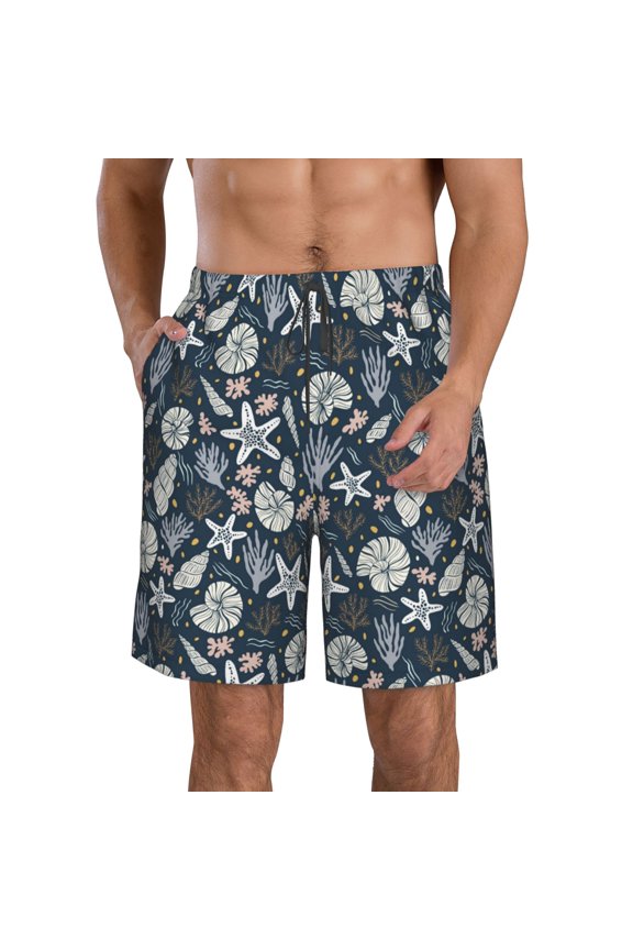 Sea Shells 1 Print Mens Swim Trunks Quick Dry Board Shorts,Breathable Hawaii Beach Shorts Swimwear Bathing Suits-Medium