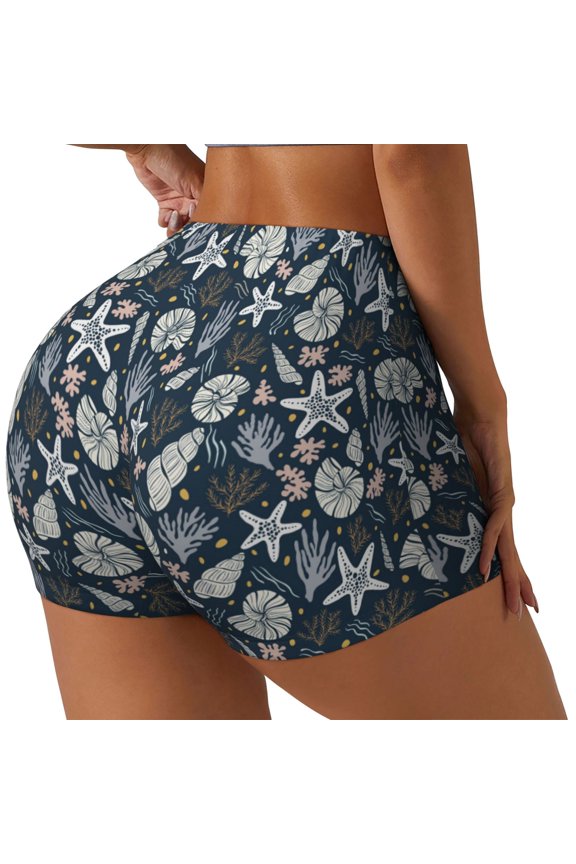 Sea Shells 1 Print Women's Biker Shorts,Workout Gym Shorts,Scrunch Shorts,Tummy Control Hidden Scrunch Running Yoga Shorts-X-Large