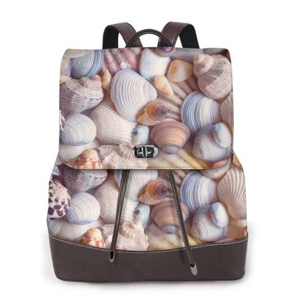 Logiee Sea Shells Print Backpack Purse for Women,Fashion Leather Backpack Purse,Women's Leather Backpack for Work College Travel