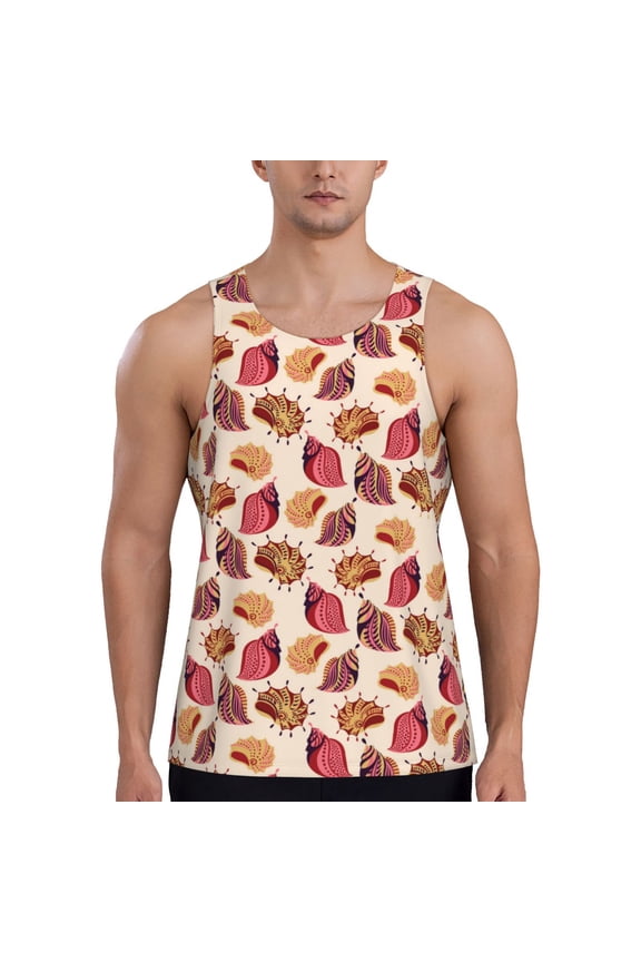 Sea Shells Print Men's Workout Tank Top,Quick Dry Workout Tank Top,Gym Muscle Tee,Fitness Bodybuilding Sleeveless T Shirt-X-Large