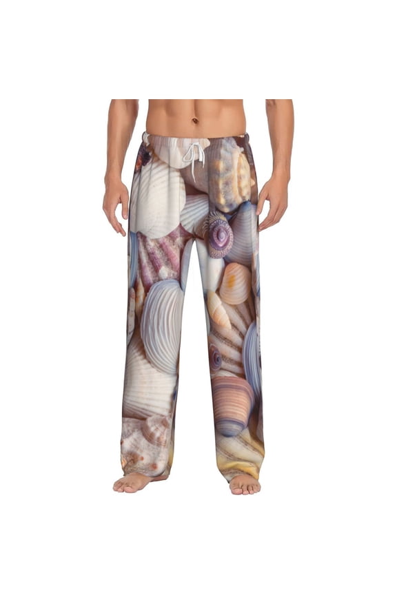 Sea Shells Print Pajama Pants for Men,Men’s Pajama Bottoms,Mens PJ Pants with Pockets & Button Fly-3X-Large