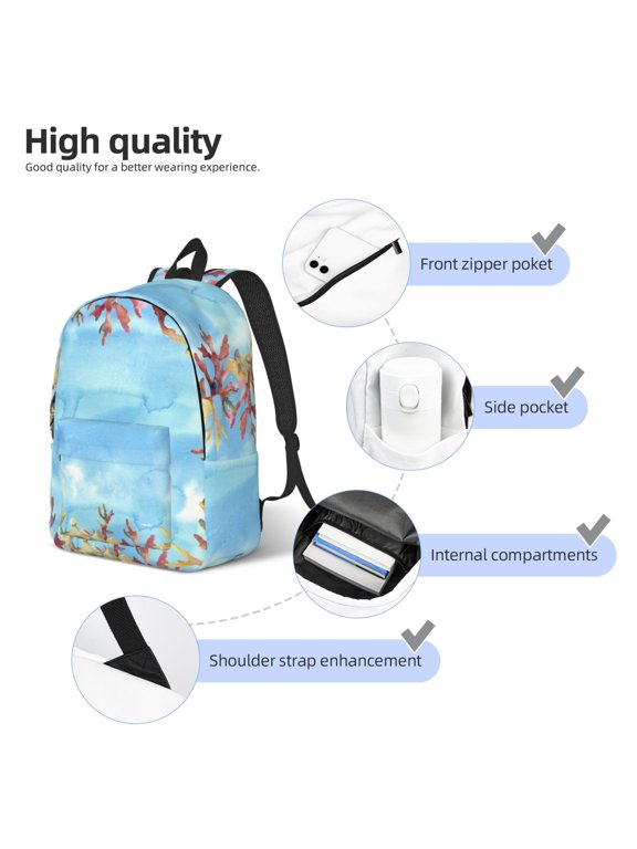 Sea and Fish Print Unisex Canvas Backpack,Travel Daypack Backpack,Student Rucksack,Laptop Backpack