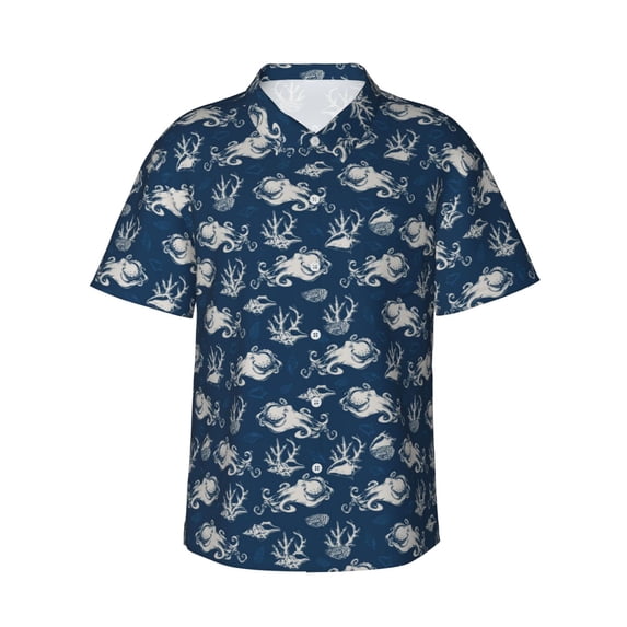Logiee Sea octopus Print Mens Hawaiian Shirts,Loose-Fit Short Sleeve Button Down Tropical Aloha Beach Shirt,Summer Vacation Wedding Tops,Medium